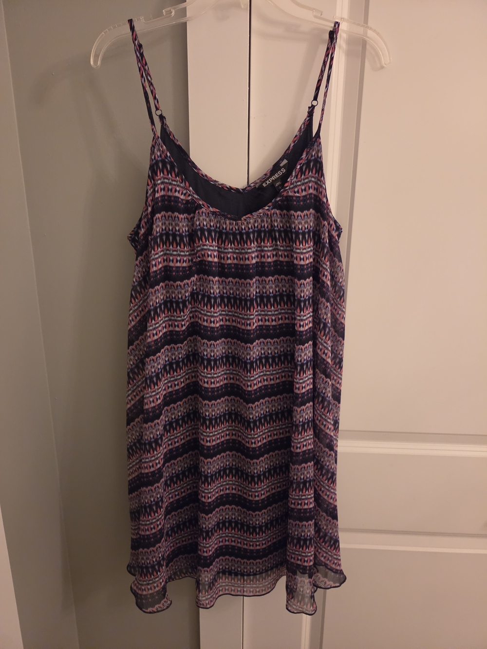 Express Printed Spaghetti Strap Trapese Dress - Blue & Pink
